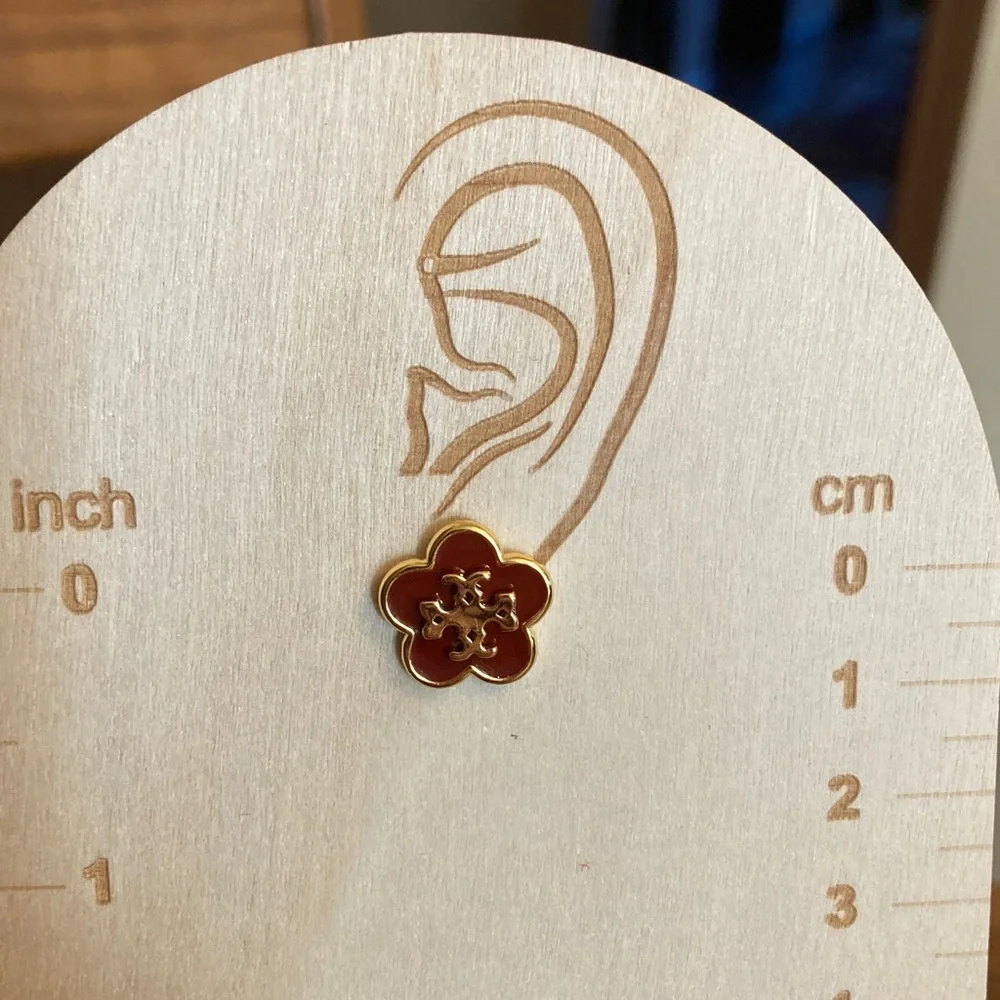 Tory Burch Logo Enamel/Gold Tone Stud Earrings NWOT